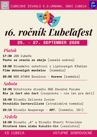ĽubeľaFest 16. ročník: prehliadka ochotníckych divadelných predstavení